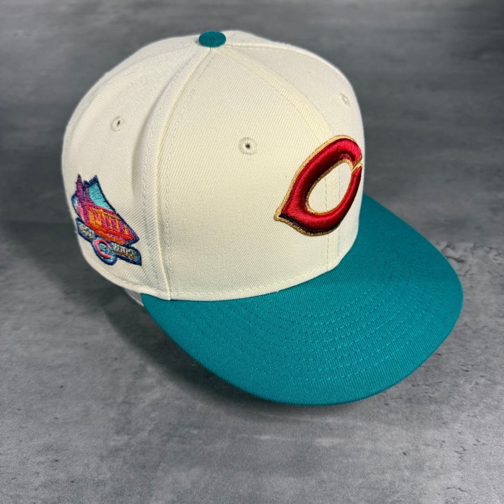 Hat Club Cincinnati Reds New Era Cap Cream Teal 3D Logo Riverfront Cinergy Patch - Picture 1 of 8